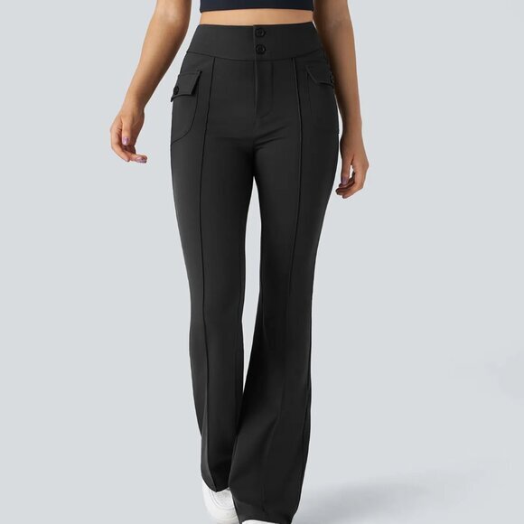 Halara High Waisted Side Flap Pocket Flare Cargo Pants Black Medium (Tall) NWT - Picture 1 of 11